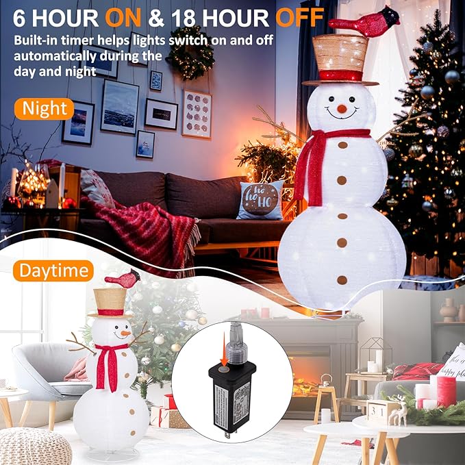 4FT Lighted Snowman Outdoor Christmas Decorations, Pop-Up Christmas Décor with Build-in 100 LED Lights, Collapsible Snowman with Top-Hat Scarf, Decoration for Porch Lawn Entryway