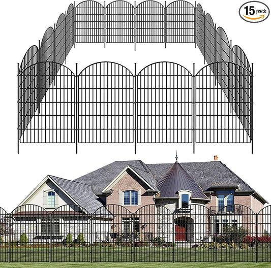 15 Panels Decorative Garden Fence, 33in (H) x 33.46ft (L) No Dig Dog Fences Outdoor for Yard, Rustproof Tall Metal Fencing Panels Animal Barrier Border for Rabbits, Patio Temporary Use