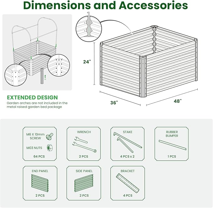 Galvanized Raised Garden Bed Box Planter for Outdoor Plants - Extra Tall 24" Metal Garden Boxes for Vegetables - 48"X36"X24", Midnight Grey