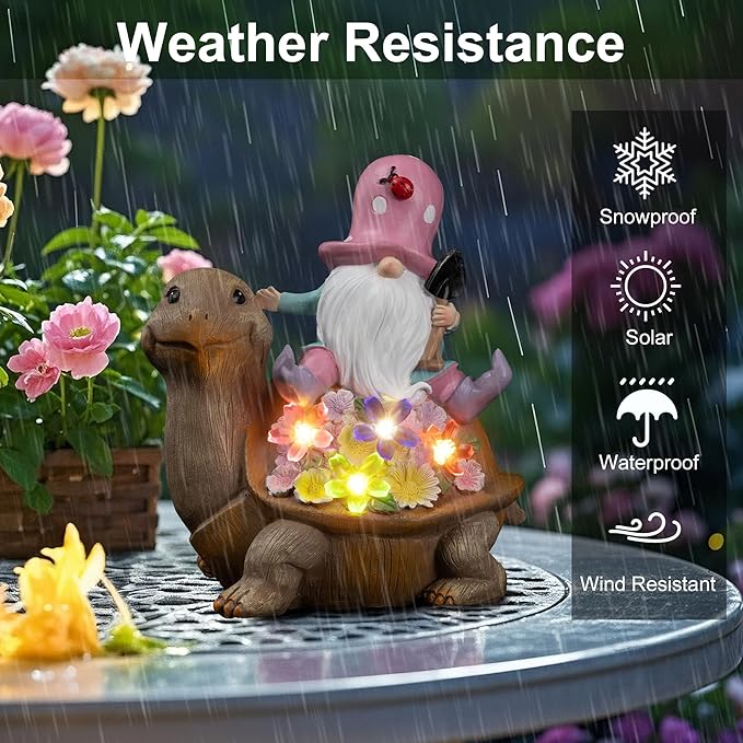 Solar Gnomes Outdoor Turtle Garden Statue for Yard with Outdoor Decorations for Patio Mom Gift