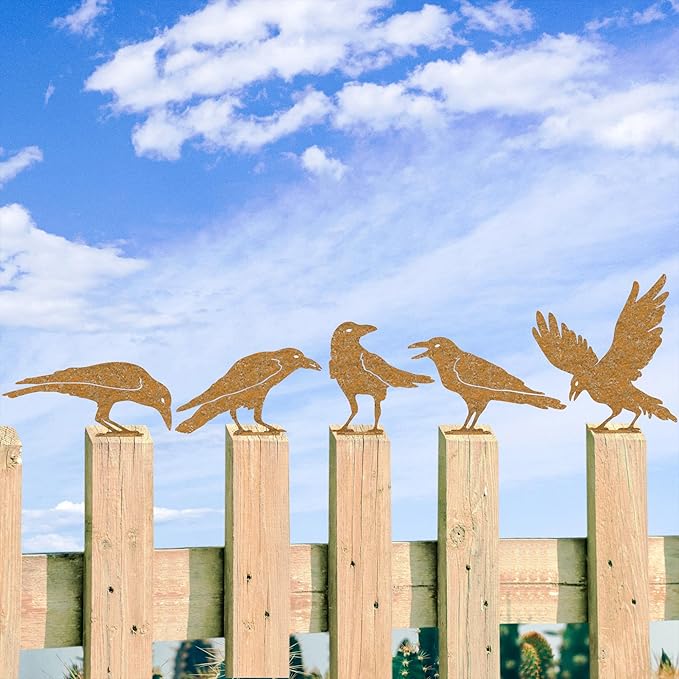 5PCS Rusty Birds Decoration,Outdoor Bird Wall Decor,Metal Birds Yard Decor, Metal Birds Craft Statue Ornaments - Garden Sculptures and Yard Art, Fence Decorations Outdoor,Rustic Garden Decor
