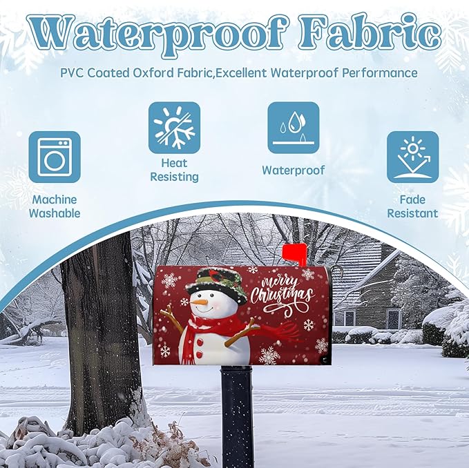 Christmas Snowman Mailbox Cover Winter Red Santa Claus Large Size Mailbox Covers Merry Christma Magnetic Mail Box Wrap Cardinal Bird Dust-Proof Postbox Covers Oversized 25.5 X 21 Inch