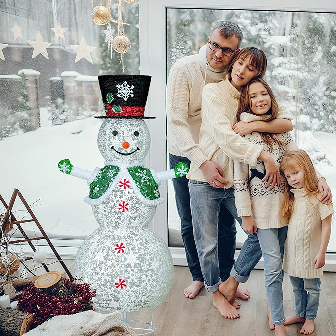 Lighted Snowman Outdoor Christmas Decorations, 4.1FT(51-inch) Large Collapsible Outdoor Snowman with Green Scarf and Vest, Pop Up Snowman for Indoor/Outside Yard Xmas Lawn Decor