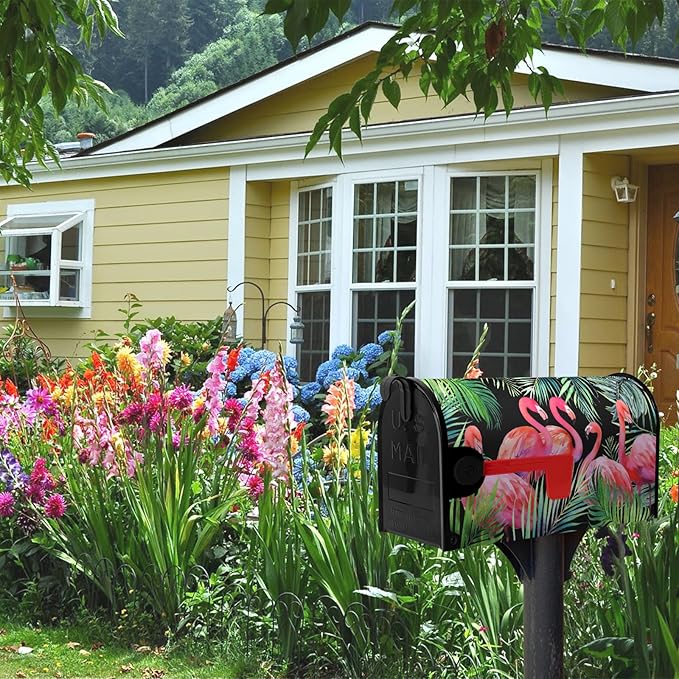 Flamingos Mailbox Cover Magnetic Summer Tropical Palm Waterproof Mailbox Wraps Pink Birds Green Leaf Post Letter Mail Box Standard Size 21x18 Inch for Garden Yard Decor Outdoor