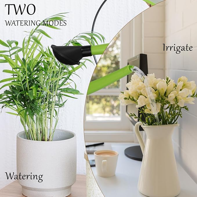 Foldable Transparent Plastic Watering Can 1.6Gal with Spray and Pour Nozzle for Indoor Outdoor Plants,Apple Green