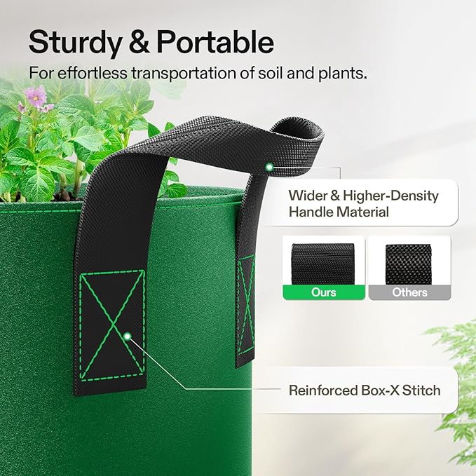 VIVOSUN 5-Pack 5Gal*2/7Gal*2/10Gal Colored Grow Bags, 350G Thick nonwoven Fabric Pots with Handles for Flowers, Fruits and Vegetables