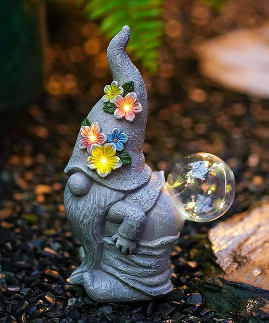 Funny Garden Gnome Statue: Outdoor Figurine Lights for Home Yard Lawn Porch Balcony Patio - Gardening Chrismtas Gifts for Women Mom Grandma