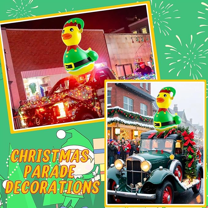 Hungdao 1 Pcs 4 Feet PVC Christmas Giant Inflatable Elf Duck Huge Rubber Large Blow up Duck Christmas Pool Floats for Xmas Holiday Indoor Outdoor Pool Decorations