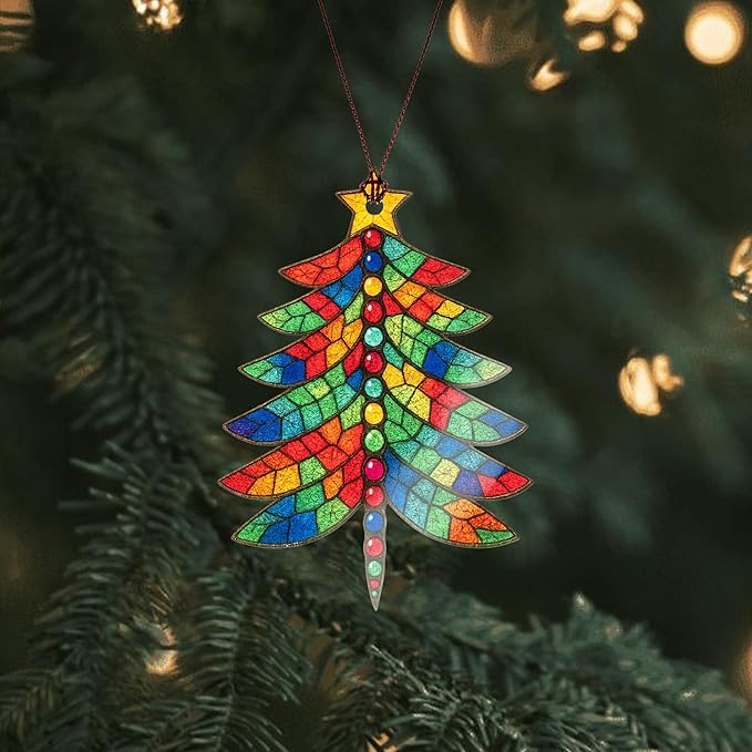 Dragonfly giftsr- Dragonfly Ornament - Dragonflies Decor - Christmas Ornament 2025 - Suncatcher Effect Stained Glass Window Hanging - car Hanging
