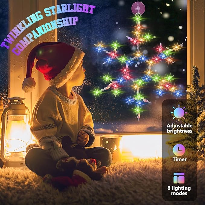 Tuanse 4 Pcs Christmas Silhouette Window Lights Christmas Snowflake Lights with Remote Control LED Lighted Snowflake Decorations Xmas for Window Wall (Colorful)