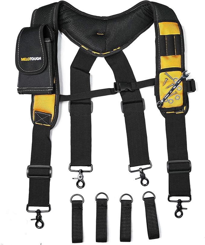 MELOTOUGH Magnetic Tool Belt Suspenders with Magnetic WristBand for Work Belt Padded Suspenders Constrcution