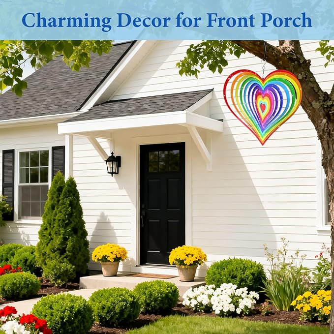 Love Heart Wind Spinners Outdoor, Hanging Wind Spinners for Birthday Christmas Thanksgiving, 12 inch Outdoor Indoor Hanging Ornament for Garden Porch Backyard Lawn