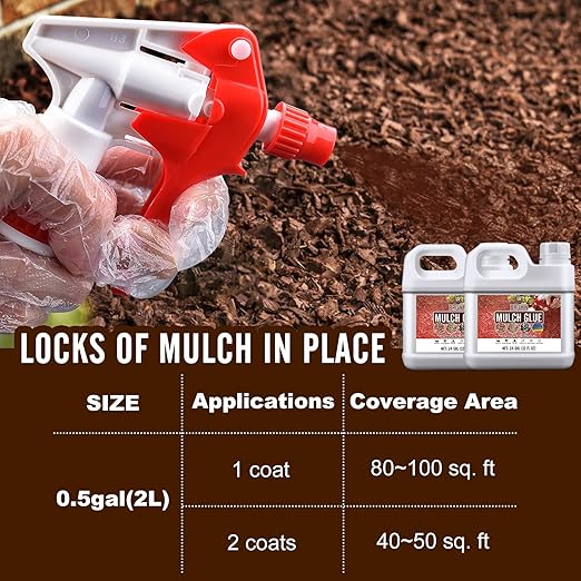 Mulch Glue - Ready to Use Landscape Adhesive - Mulch Adhesive & Gravel Glue for Bark, Pea Gravel, Stones | Non-Toxic Mulch Binder with Applicator - Brown Mulch Dye & Landscape Lock (0.5 Gallon)
