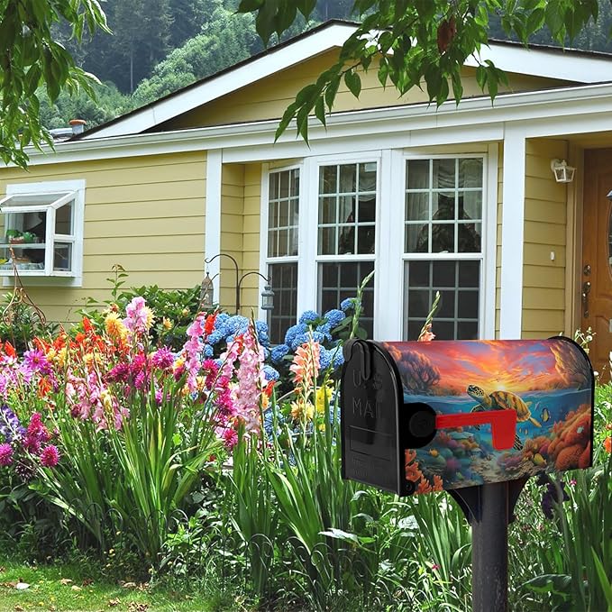Sea Turtle Mailbox Covers Magnetic Large Size Ocean Animals Mail Box Post Cover Summer Mail Box Wraps Mailbox Decor Waterproof for Garden Yard Oversized 25.5 X 21 Inch