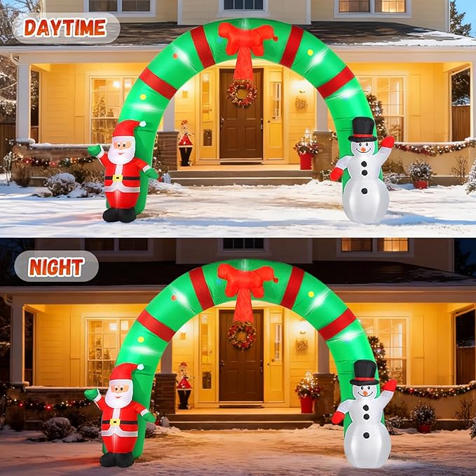 12 FT Christmas Inflatable Archway, Inflatable Santa Claus and Snowman Arch Indoor and Outdoor Holiday Decorations, Blow Ups Christmas Inflatable Outdoor Decoration with LED Lights