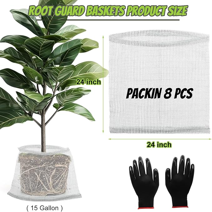 15 Gallon Root Guard Gopher Baskets Proof Stainless Wire Steel Underground Barrier, Gophers Moles Voles Mesh Baskets Protect Plant Roots Tubers Trees Flowers Crops (8 Pcs 15 Gallon)