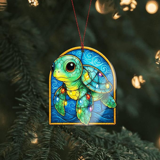 Turtle Gifts, sea Turtle orrnament,Gift for Women, Beach Gift, Coastal Gifts, Christmas Ornament 2025, Suncatcher Effect Stained Glass Window Hanging, car Hanging Accessories