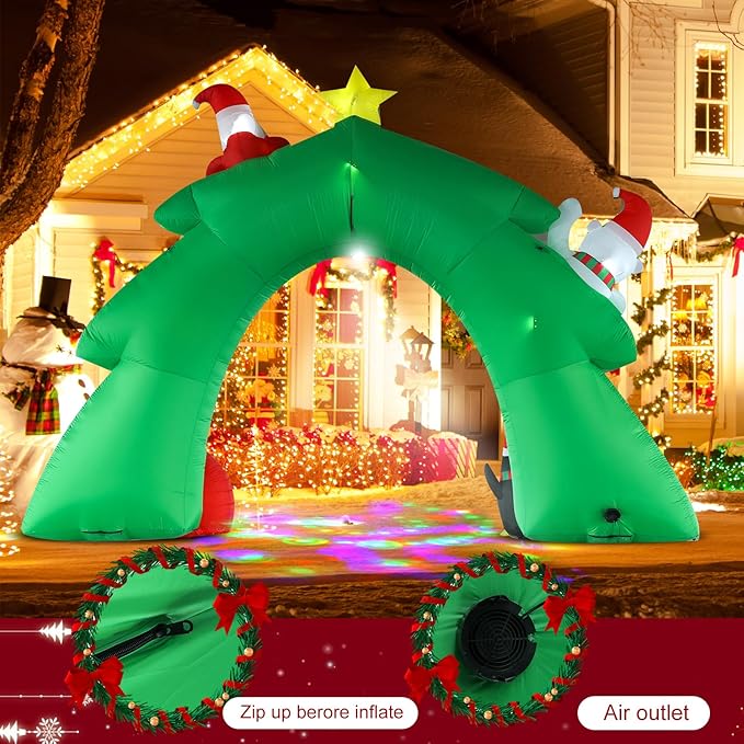 16FT Christmas Tree Arch Inflatable Christmas Decoration with LED Lights and Kaleidoscope Lights for Holiday Celebration Decorations on Yard, Lawn and Patio