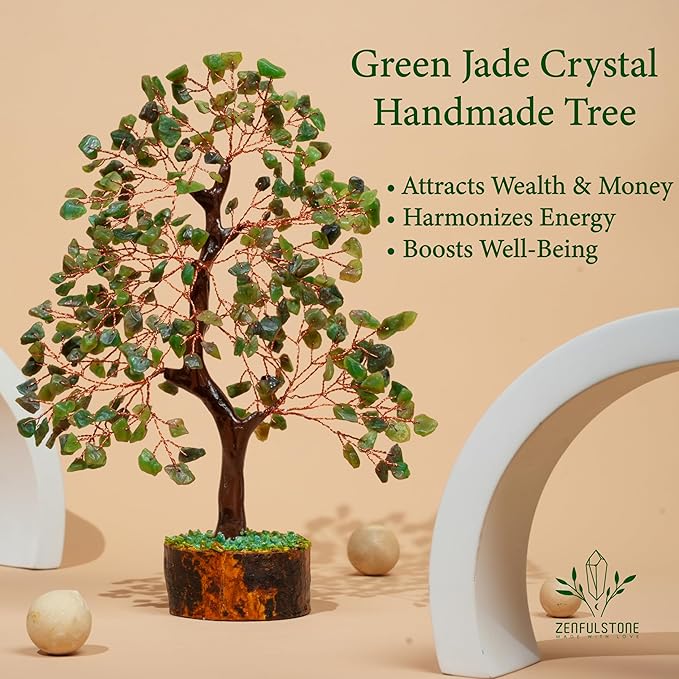 ZENFULSTONE Green Jade Crystal Tree of Life for Luck & Prosperity Decor for Home and Office | Handmade Bonsai for Wealth & Balance and Good Fortune | Perfect Well-Being Gift for Loved Ones