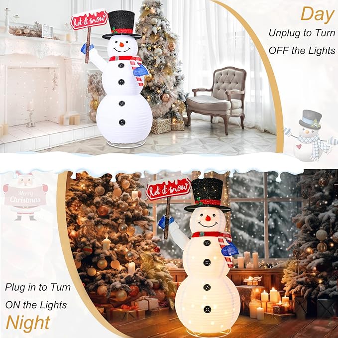 5.2FT Lighted Christmas Snowman Outdoor Pre-lit 3D Glittered Popup Snowman with LED Lights Let It Snow Sign Lighted Standing Ornament Outdoor Indoor Xmas Decoration for Home Lawn Yard Garden Display