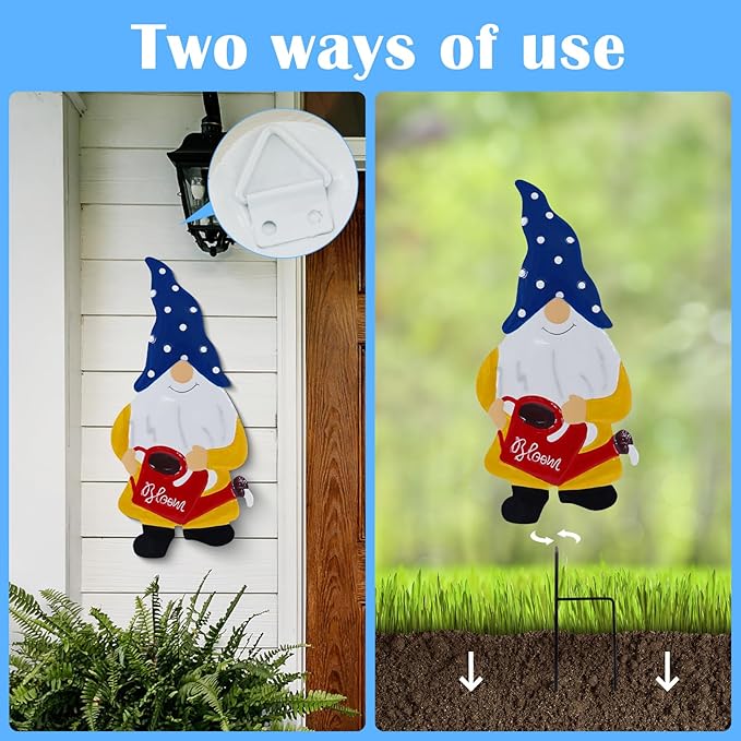 Metal Christmas Yard Signs Decor for Rust Prevention, Christmas Yard Stakes with Gnomes for Outside Garden Yard Lawn Porch Holiday Party(Blue)