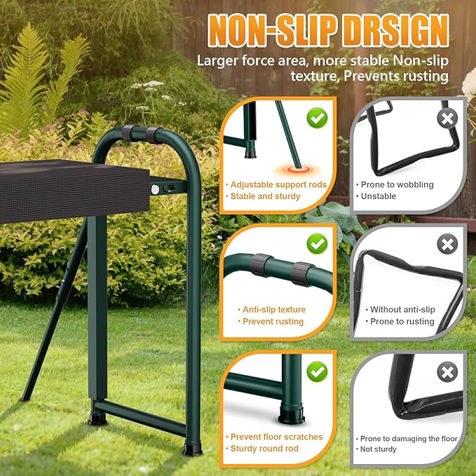 seasky Foldable Garden Kneeler and Seat, Anti-Tipping Gardening Bench Widened Thick Soft Kneeling Pad, Heavy Duty Gardening Stool with Tool Bag,Gardening Gift for Women