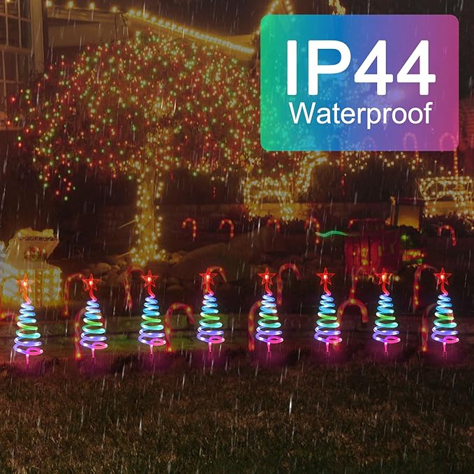 4 Pack Christmas Pathway Lights Outdoor, RGBW Smart Landscape Lights with APP & Remote Control, DIY Color Modes, Waterproof Connectable Yard Decor Lights with Music & Timer for Holiday Decorations