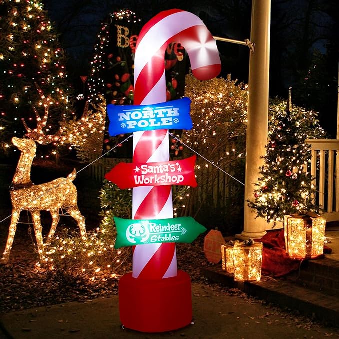 8FT Christmas Inflatables Candy Canes Outdoor Yard Decorations, Xmas Blow Up Candy Canes with Rotating LED Lights,Winter Outside Decor for Holiday Christmas Party Garden