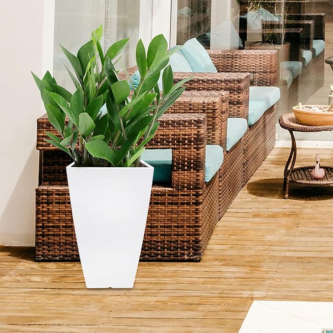 RUBBER BOND Plastic Plant Pots 2 Pack - Modern Indoor/Outdoor Planters for Home Decor - Weather-Resistant Large Flower Pots - Lightweight 22 Inches Tall Planters