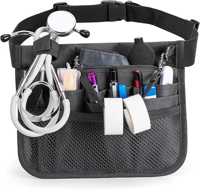 Damero Nurse Fanny Pouch, Nurse Waist Pack with Tape Holder, Nurse Waist Organizer Belt for Stethoscopes, Bandage Scissors and Other Medical Supplies, Black