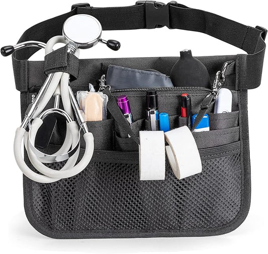 Damero Nurse Fanny Pouch, Nurse Waist Pack with Tape Holder, Nurse Waist Organizer Belt for Stethoscopes, Bandage Scissors and Other Medical Supplies, Black