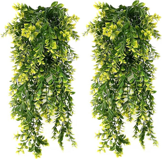 Artificial Hanging Plants, Fake Vines Decoration Plastic Leaves Faux Ivy Foliage Rattan Greeny Vine Plant for Wedding Indoor Outdoor Home Garden Bedroom Office Wedding Christmas Decor - Yellow 4 Pack