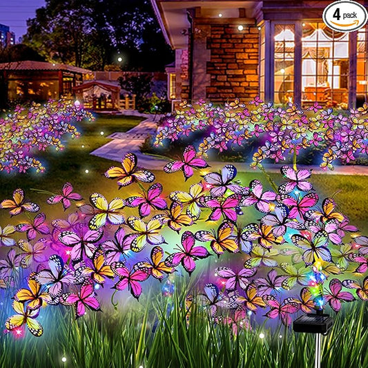 Solar Garden Lights Outdoor, Waterproof Solar Butterfly Lights 4 Pack Willow Vine Light with 80 LED 33 Butterfly Colorful Lighting for Garden Yard Lawn Outdoor Decor, Gift for Mom Women Mother's Day