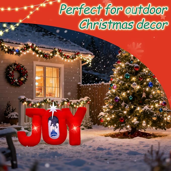 5 FT Wide Christmas Inflatable Outdoor Nativity Scene Inflatables Decoration with LED Lights Xmas Yard Blow Up Decor House Festival Backdrop Party Family (Joy Nativity)