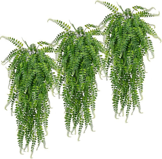 SzJias Artificial Hanging Plants Fake Plants Ferns Faux Hanging Plants for Patio Porch Outdoor Plants Decor (6 Pcs)