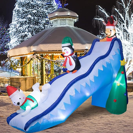 8.2 FT Tall Inflatable Christmas Decorations - Christmas Inflatables Outdoor Decorations, Penguin Holiday Spirit Inflatable Slide with LED Light Blow Up Yard Decorations