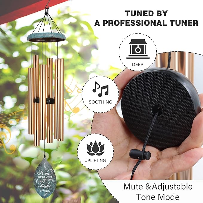 ASTARIN Deep Tone Memorial Wind Chimes Personalized, Sorry for You Loss Bereavement Gifts, Outside Condolence Wind Chime for Loss of Mother Father, 35" Three Colors