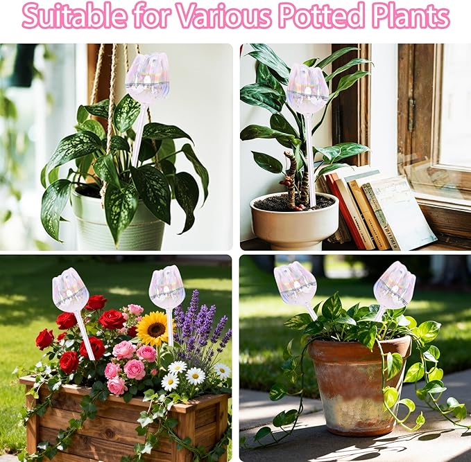 Tulip Self Watering Globes, 4 Pcs Plant Watering Devices for Vacation, Glass Watering Bulbs for Indoor Outdoors Plants