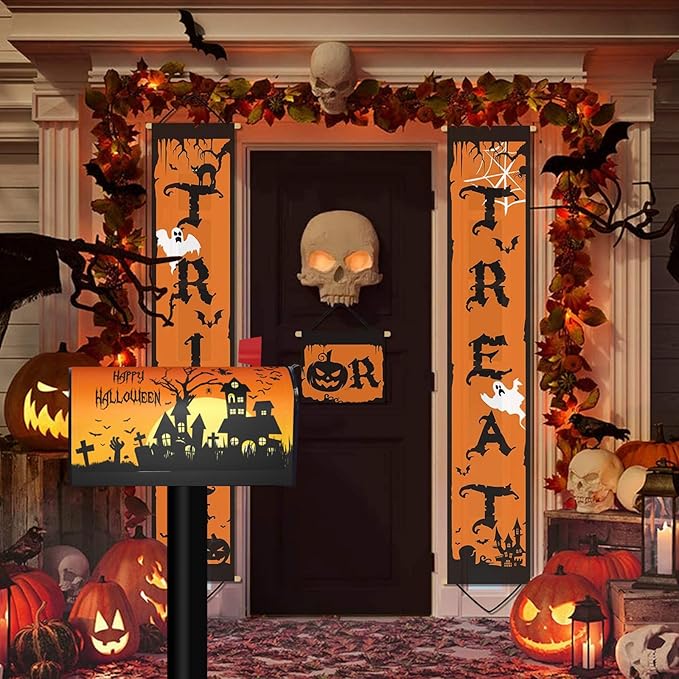 Halloween Castle Mailbox Covers, Moon Bat 25.5x21 Inch Magnetic Mailbox Covers, Large Size Orange Waterproof Mailbox Wrap Post Letter Box Cover Mailbox Post Cover for Garden Yard House Decor