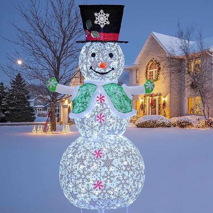 Lighted Snowman Outdoor Christmas Decorations, 4.1FT(51-inch) Large Collapsible Outdoor Snowman with Green Scarf and Vest, Pop Up Snowman for Indoor/Outside Yard Xmas Lawn Decor