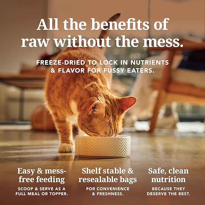Feline Natural High Protein Dry Cat Food, Freeze-Dried Diet with 98% Meat, Organs & Seafood, No Peas, Grains, or Artificial Additives, Made in New Zealand, Chicken & Lamb, 1.8lb