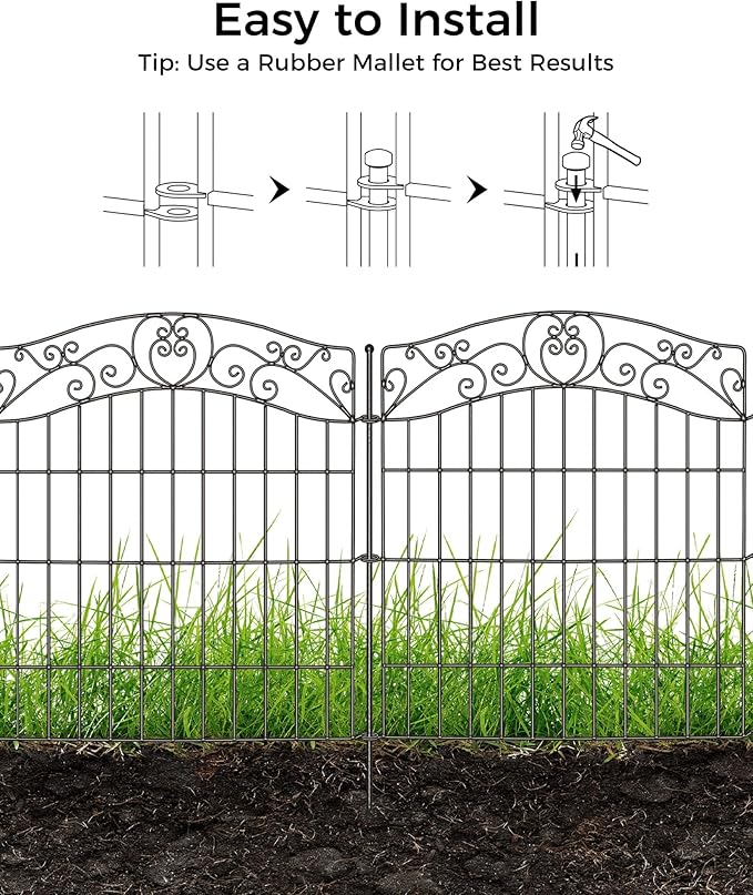 10 Panels No Dig Decorative Outdoor Garden Fence, 32 in(H) X 23.6 ft(L) Animal Barrier Fencing, Rustproof Portable Fence, Temporary Dog Fence Outdoor for Yard, Outside, Backyard, Patio