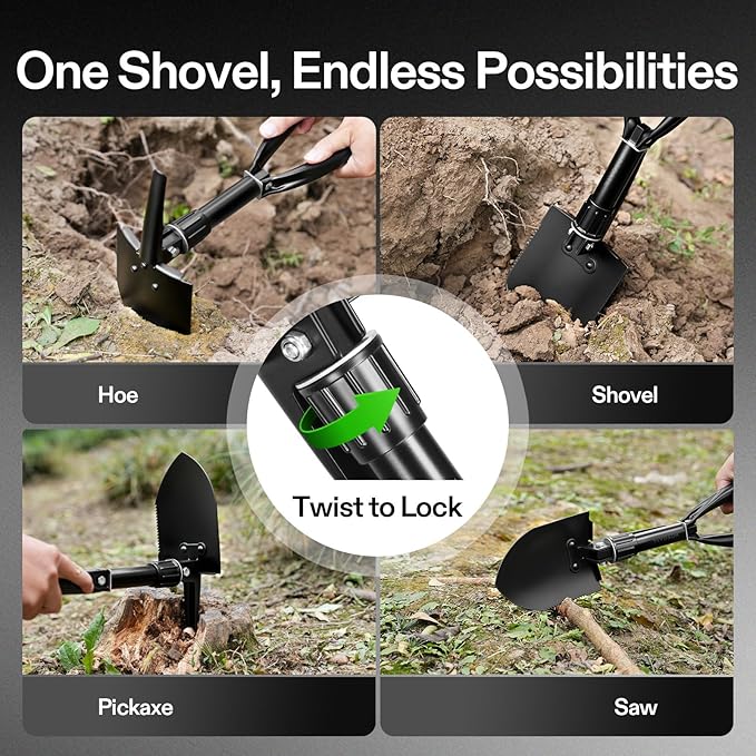 VIVOSUN Folding Camping Shovel, 18'' Survival Shovel, Portable Small Shovel with High Carbon Steel, Tactical Entrenching Tool for Hiking, Digging, Backpacking, Gardening, Off Road, Beach