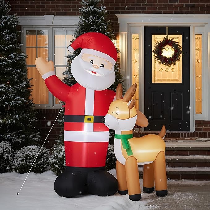 VINGLI 6ft Christmas Santa with Reindeer Inflatable, Inflatable Waving Santa Claus Reindeer Outdoor Decoration with LED Lights,Xmas Blow ups for Lawn, Garden, Holiday Decor