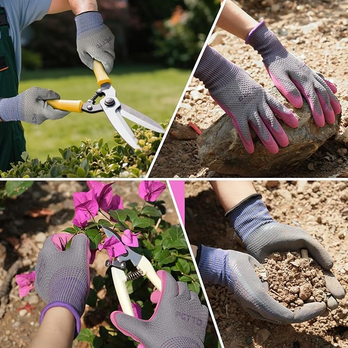 6 Pairs Gardening gloves for women ladies, Garden gloves with rubber coating, Work gloves for Weeding, Digging, Raking, Pruning Flower Rose (Small/7)