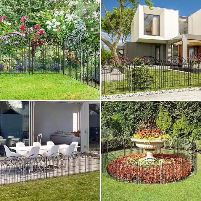 Tall Garden Fence Animal Barrier with Gate, 40 in(H) 12 Panels Garden Fences and Borders for Dogs, Dog Fence Outdoor for Yard, Total Length 26.2 Ft Metal Temporary Fencing│Patented