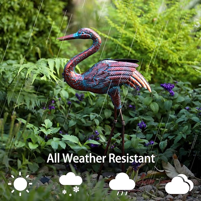 Natelf Garden Crane Statues for Outdoor Standing Patina Heron Decoy Yard Sculptures, Metal Bird Art Ornaments for Patio Lawn Pond Backyard Decorations
