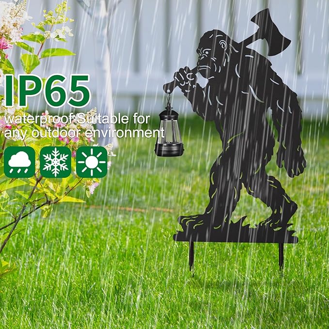 Bigfoot Metal Garden Stakes Decorative 2Pack,Solar Lights Outdoor Garden Decor Stake,Birthday Gifts for Mom Women,Decorative Metal Housewarming Ornament for Lawn Patio Yard Pathway Black.