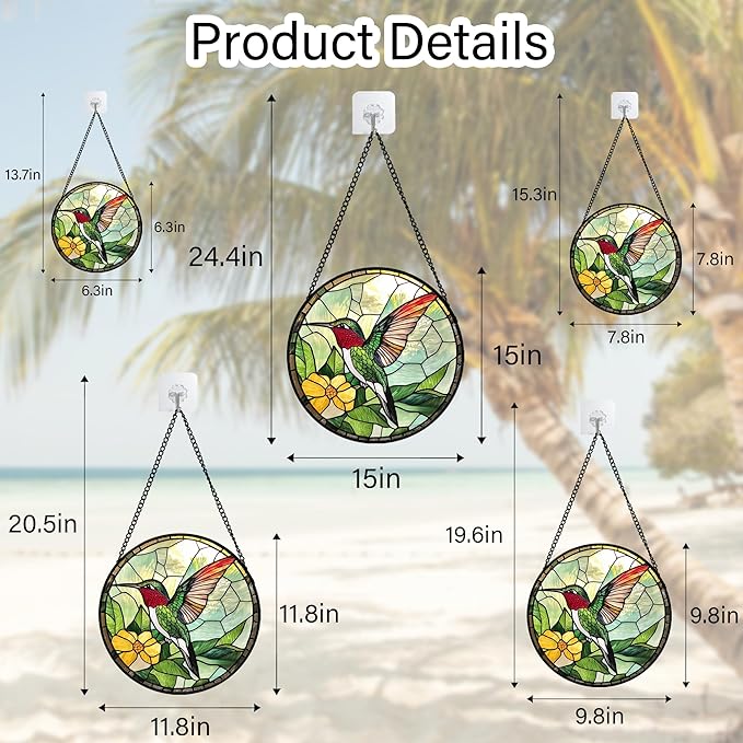 Stained Glass Window Hanging, Green Hummingbird Sun Catcher for Door Home Decor, Birds Suncatcher Christmas Mother's Day Birthday Gifts for Bird Lovers Women Men Mom and Nana 9.8 in