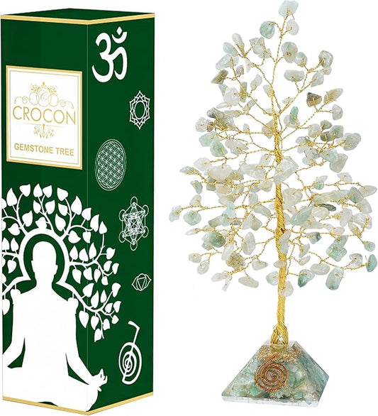 Green Jade Tree of Life - Jade Gemstone Pyramid Base, Crystal Tree for Positive Energy, Feng Shui, Good Luck, Green Healing Crystals, Chakra